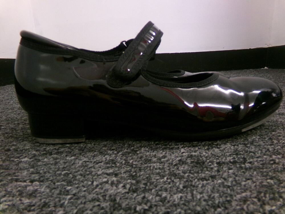 Dance Tap Shoes Freestyle Kids 4.5M Mary Jane Patent Shiny Black Loop Strap